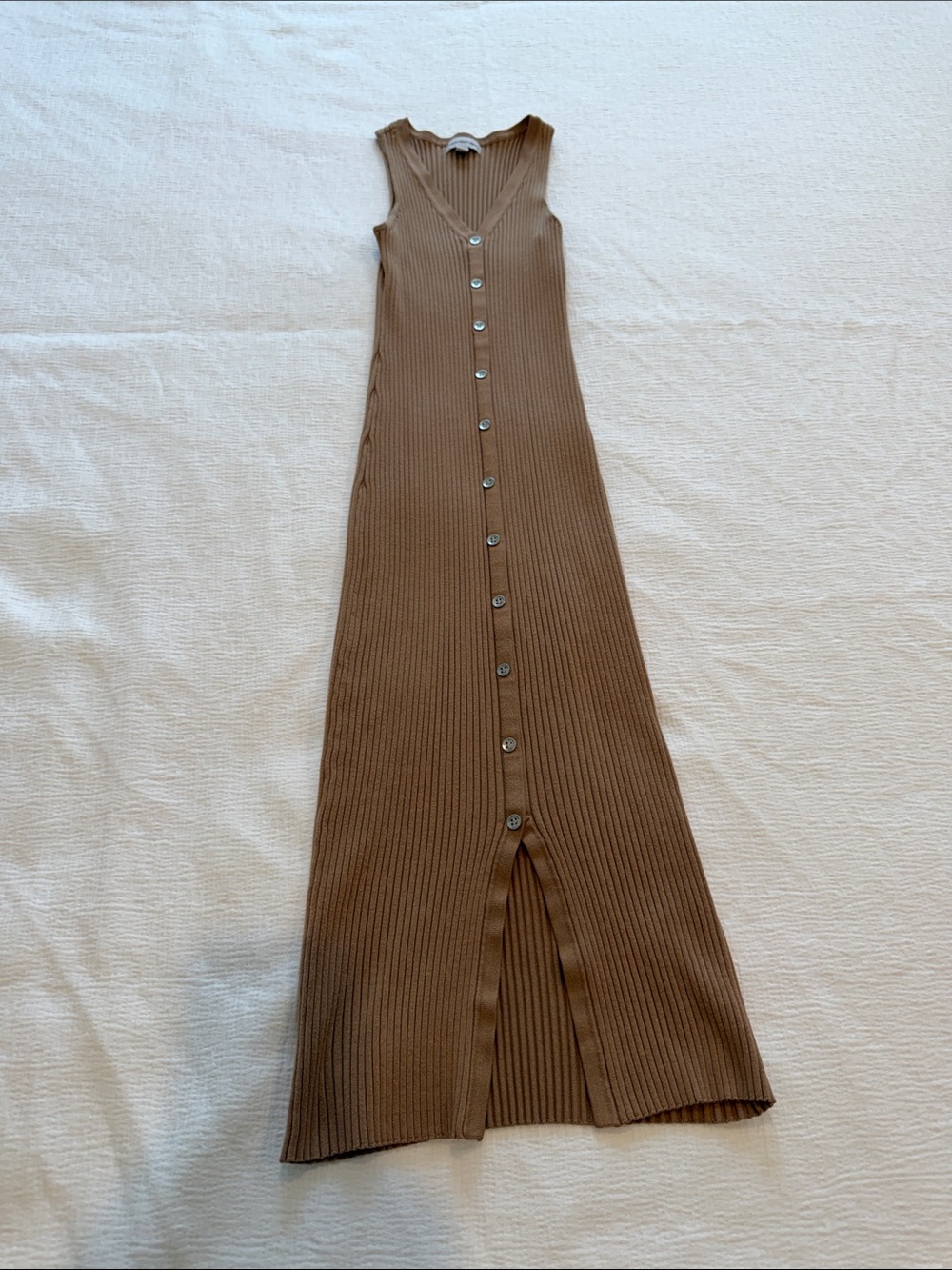 Calvin Klein Jeans Ribbed Button-Front Midi Dress in Brown